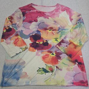 Women's 3/4 Top Sleeve Crew Neck Shirt Casual Summer Loose Cool Fit Floral 3X